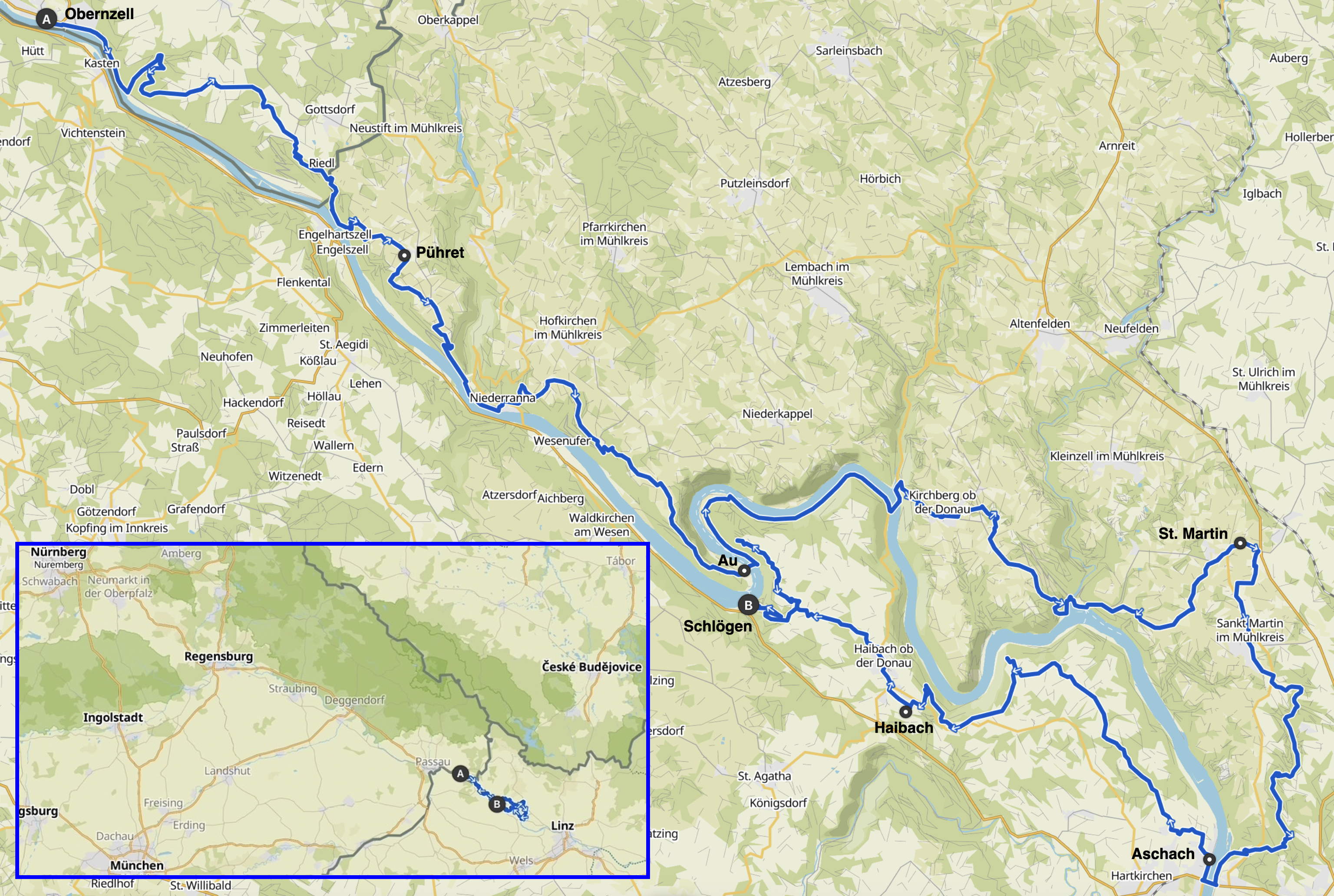 2025 Donausteig Landkarte mit integrierter kleiner Uebersichtskarte V2