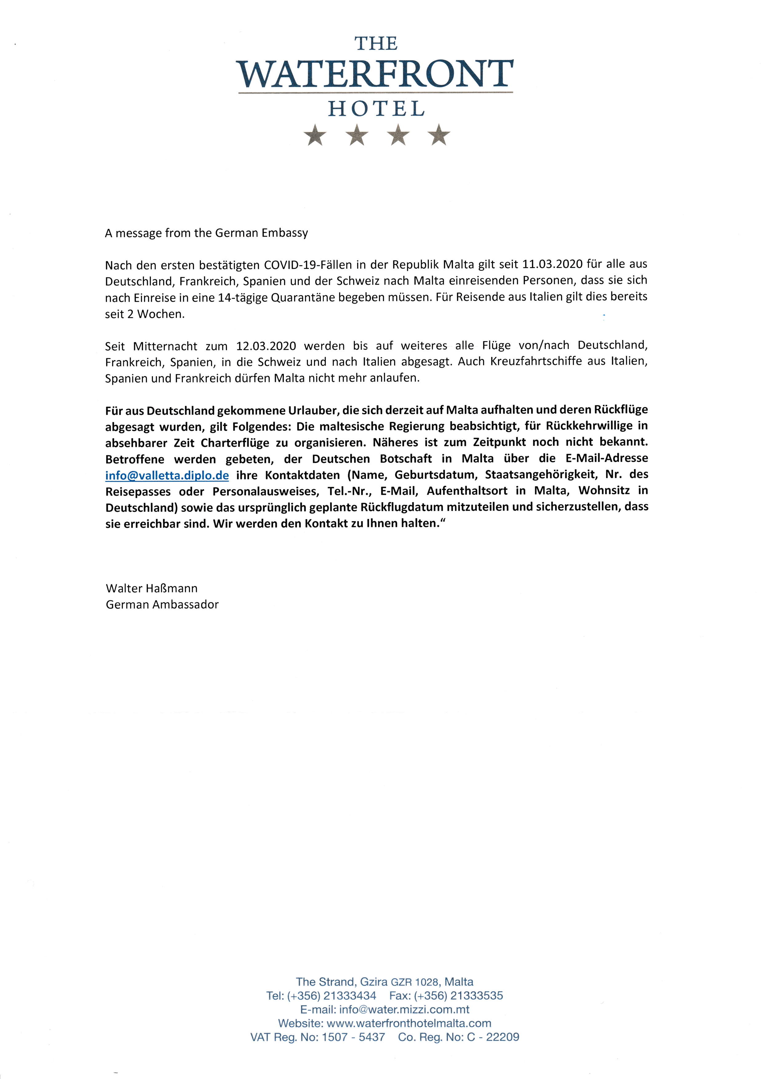 Schreiben Botschaft 1