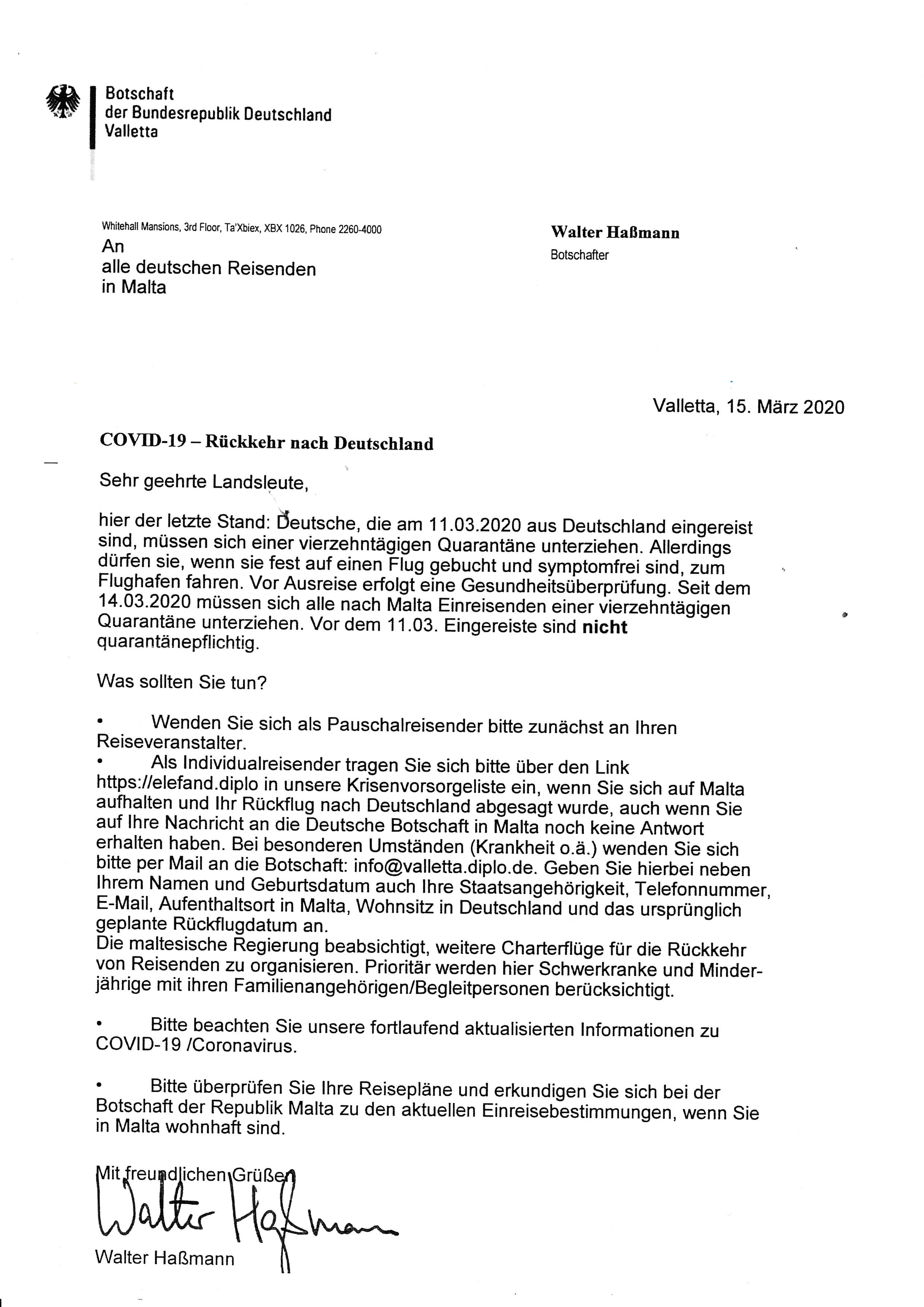 Schreiben Botschaft 2