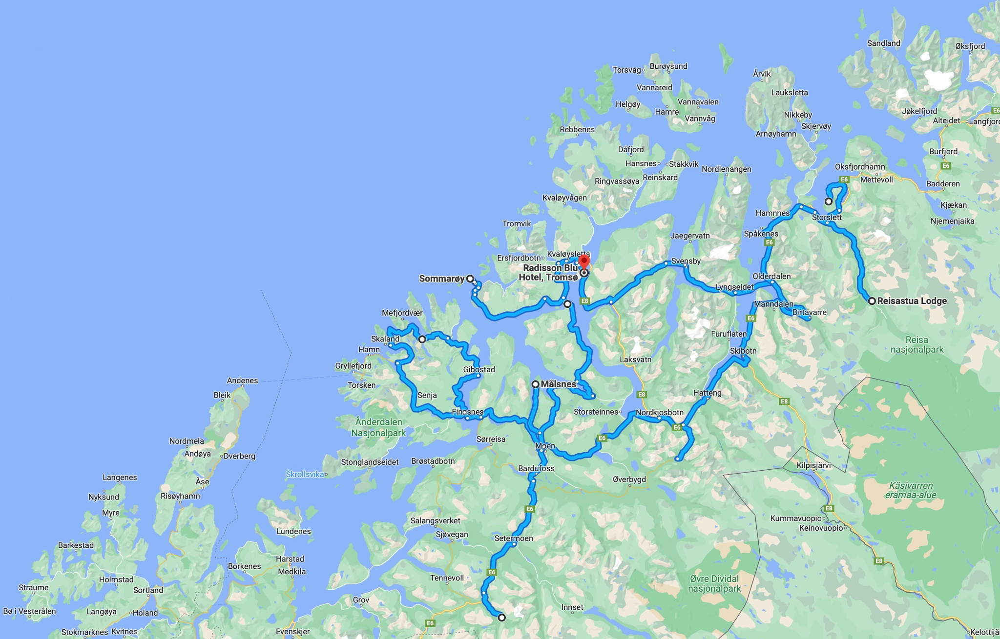 unsere Route durch Nordnorwegen