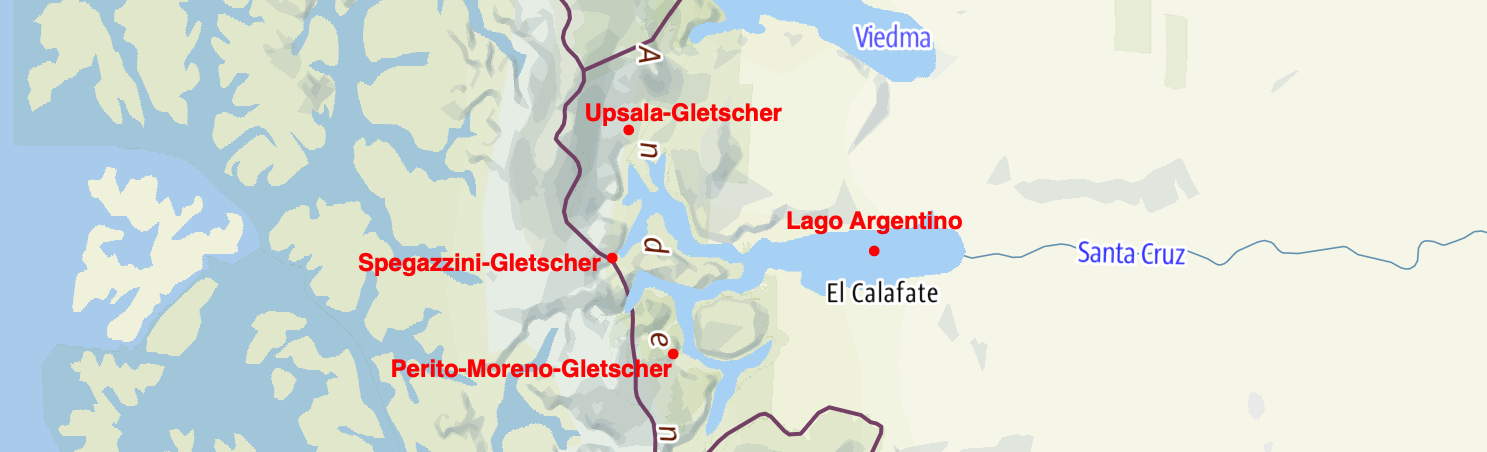 Landkarte 5 Gletscher Lago Argentino